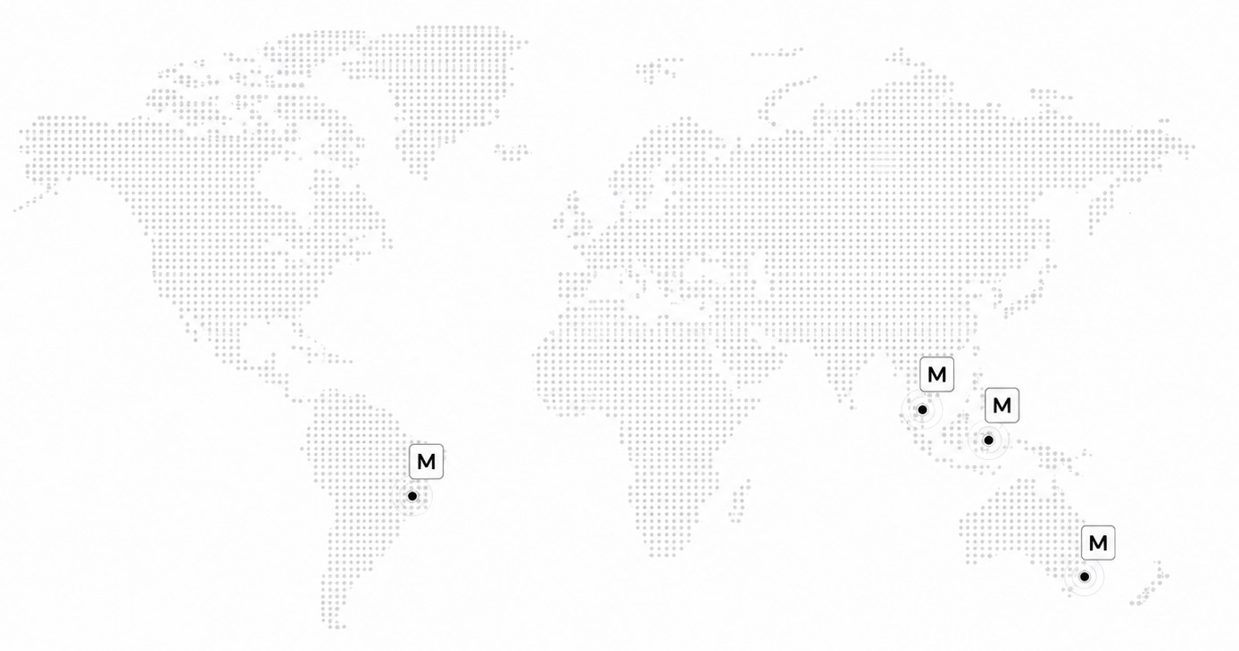Presença global do Grupo Maia: Brasil, Indonésia, Cingapura e Austrália